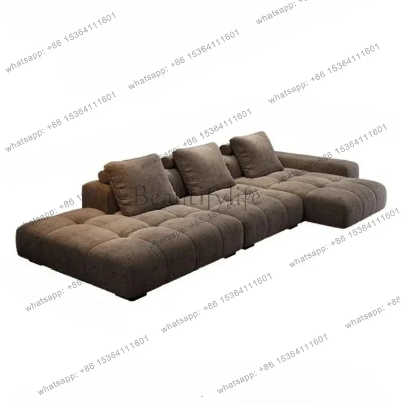 LJY Modern Home Luxury Nordic Fabric Sofa Retro Cream Wind Straight Row Corner Size Apartment Living Room Module Sofa Combinatio