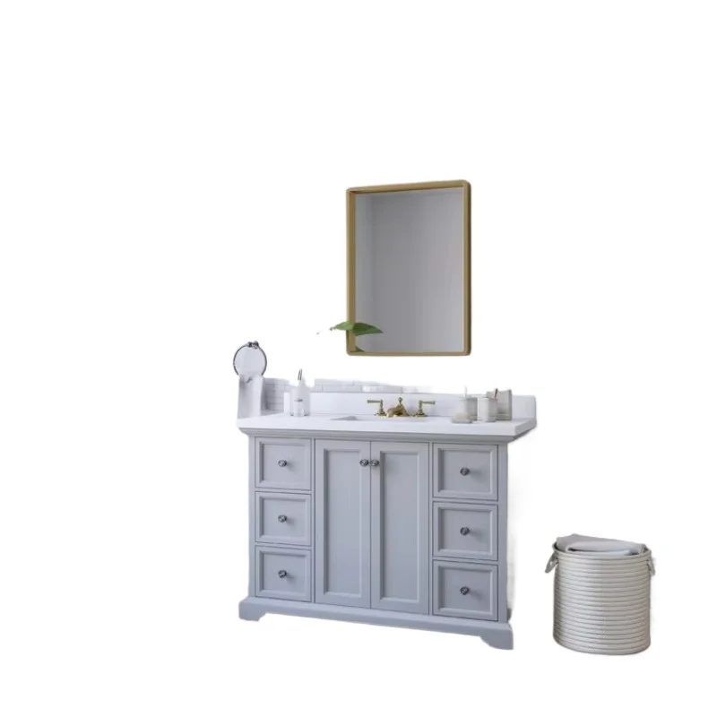 

Modern single sink washroom-style vanity set with drawers and cabinets