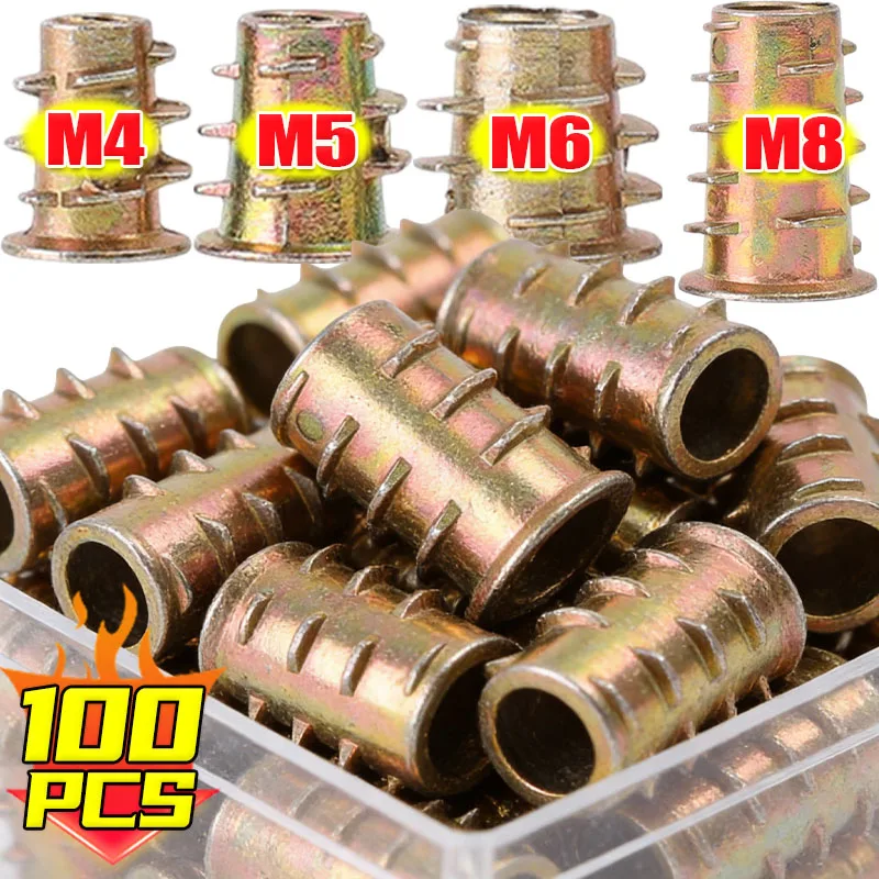 M4 M5 M6 M8 Threaded Insert Nut Wood Furniture Bolt E-nut Fastener Embedded Hexagon Socket Head Flush Nut Inserts Bolt Hardware
