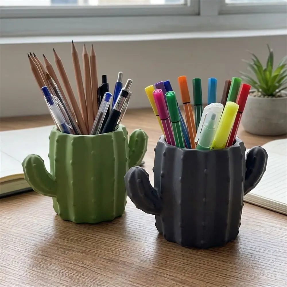 3D Printed Cactus Pen Holder Ins Style Green Plant Desktop Storage Pot Simulation Funny Greenery Pencil Holder