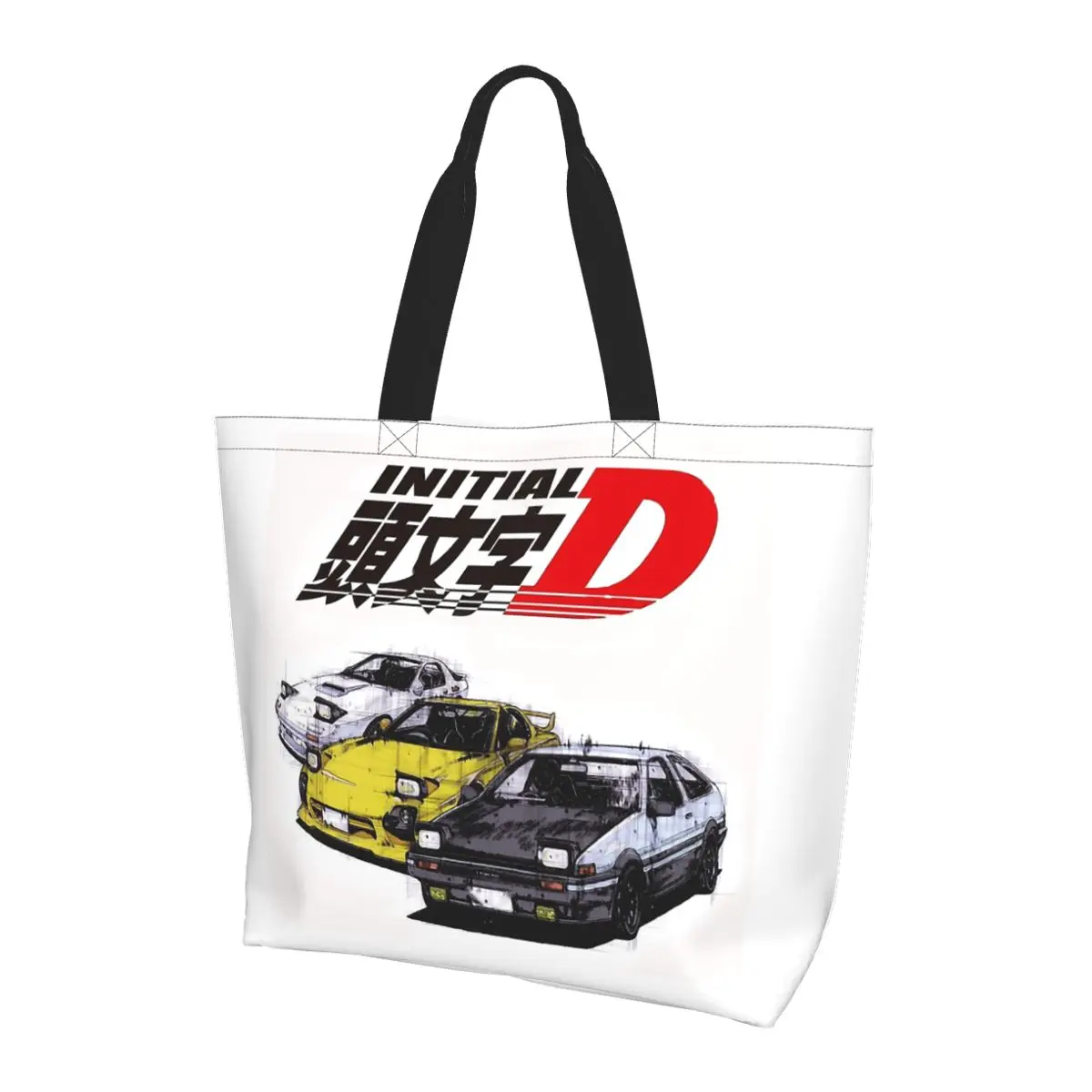 

Initial D Neon Ae86 Shopping Tote Bag Canvas Large Capacity Shoulder Bags Shopper Grocery Handbag for Women