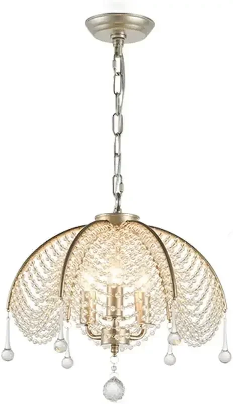 Classic Crystal Chandelier Vintage Pendant Light with  Curtain Lampshade for Living Dining Room 6 Lights