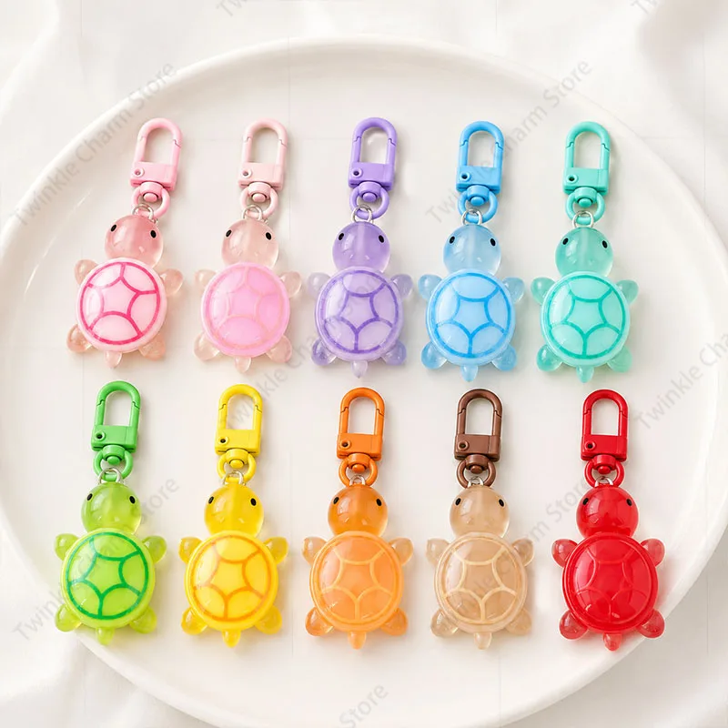 Cute Candy Color Small Turtle Keychain for Women Backpack Pendant Colorful Sea Animal Tortoise Keyring DIY Accessories Gift