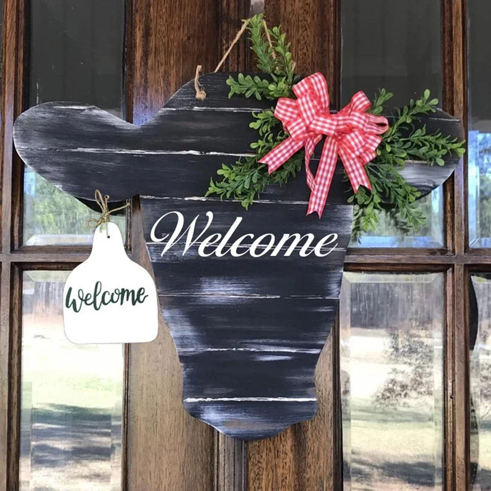 

Cow Head Door Wreath With Welcome Sign Front Door Hanger Farmhouse Spring Calf Front Porch Decor Cow Gifts for Restaurant Wall