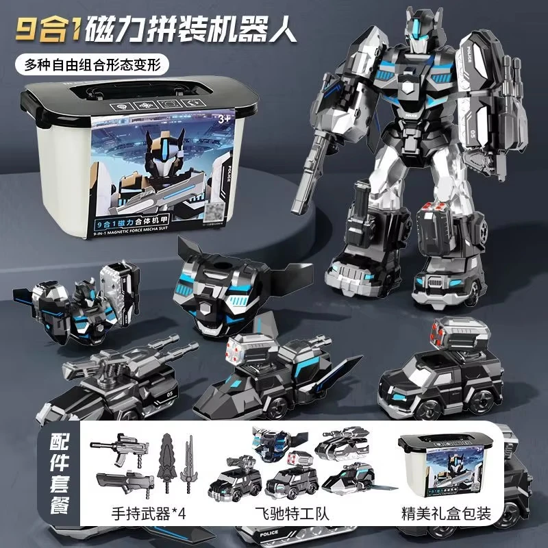 Magnetic Blocks Robot Building Set, STEM Construction Toy with Transformable Vehicles, Birthday Gift for Boys Kids