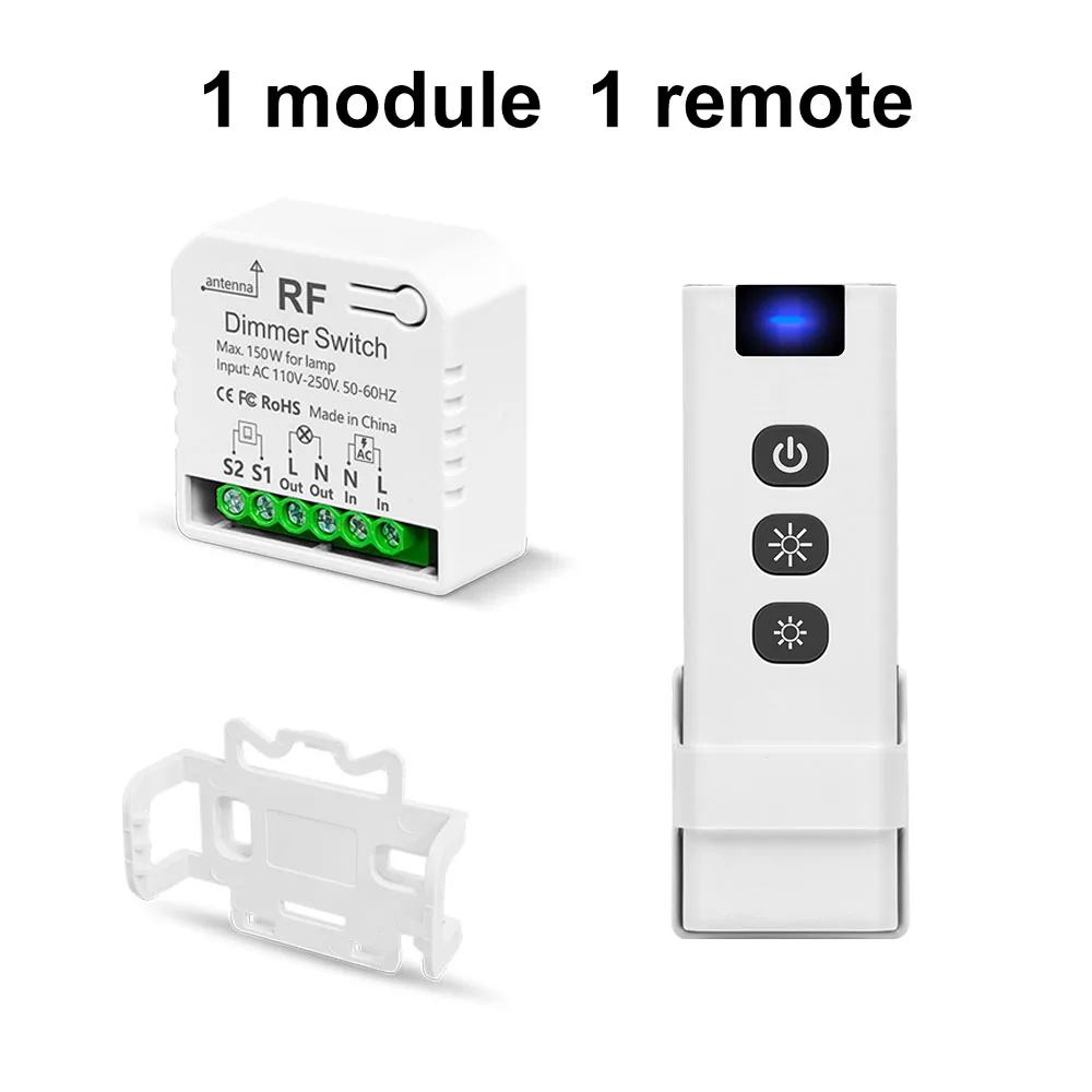 433 MHz 220 V LED-Dimmerschalter, Helligkeit einstellbares Modul, unterstützt 2-Wege-Steuerung, Drucktastenschalter für 10–150 W LED und Halogen