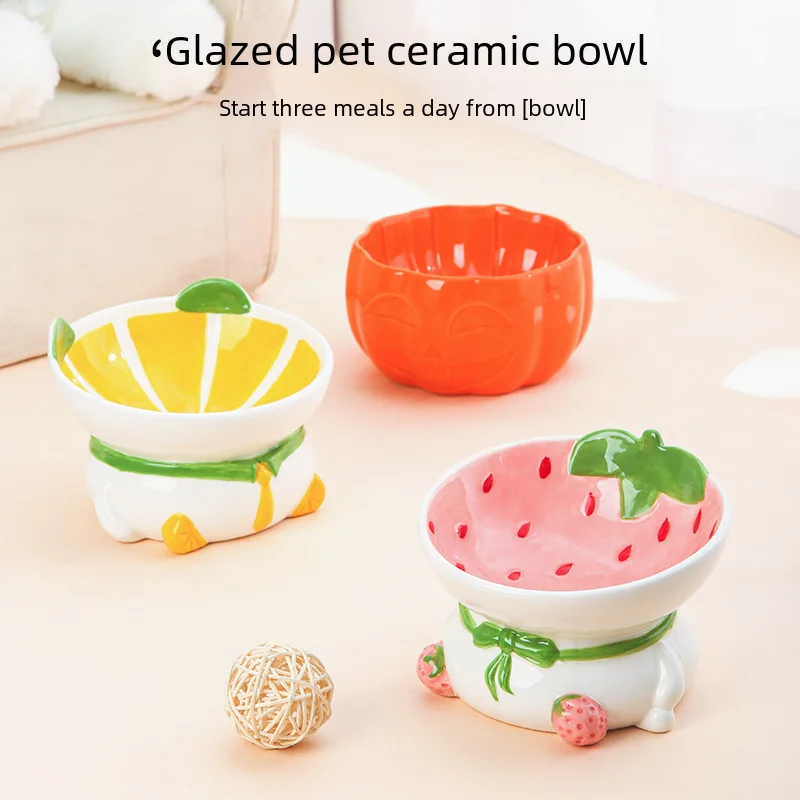  cat bowl ceramic cat bowl cat food bowl neck protection oblique mouth protection cervical spine drinking dog bowl high fo