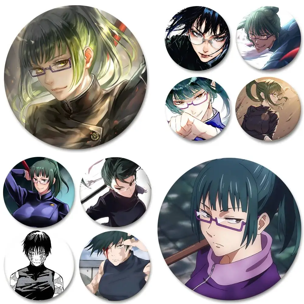 Anime Maki Zenin Jujutsu Kaisen Round Badge Creative Brooch Clothing Backpack Accessories Lapel Pin
