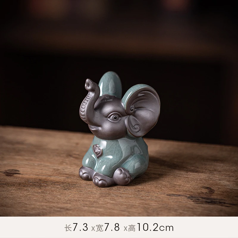 A Pair Of Ceramic Elephant Ornaments Attracting Wealth, New Chinese-Style Home Decor For The Living Room, Wine Cabinet, Tabl