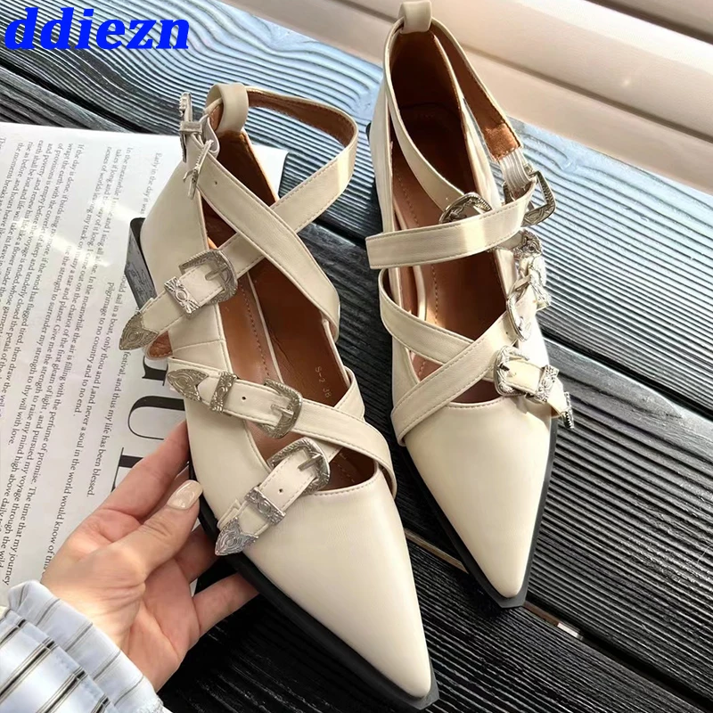 Designer Ladies Flat With Shoes New In 2023 Luxury Summer Spring Fashion Buckle Female Shallow Pointed Toe Flats Shoes For Women