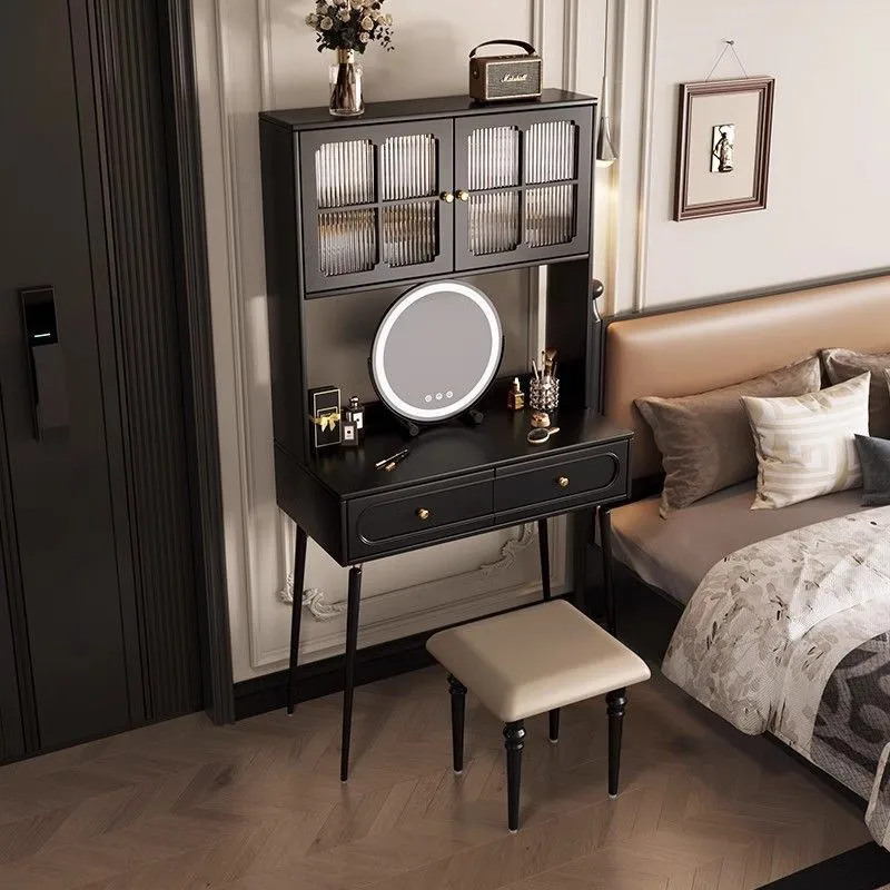 

French retro dresser light luxury high-end bedroom small apartment 2025 new makeup table simple black medieval