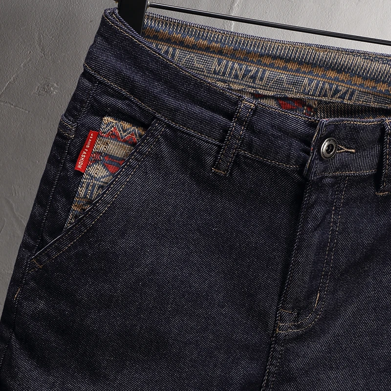 Newly Fashion Trendy Summer Men Jeans Black Blue Elastic Vintage Printed Short Jeans Homme Patched Designer Denim Shorts Men