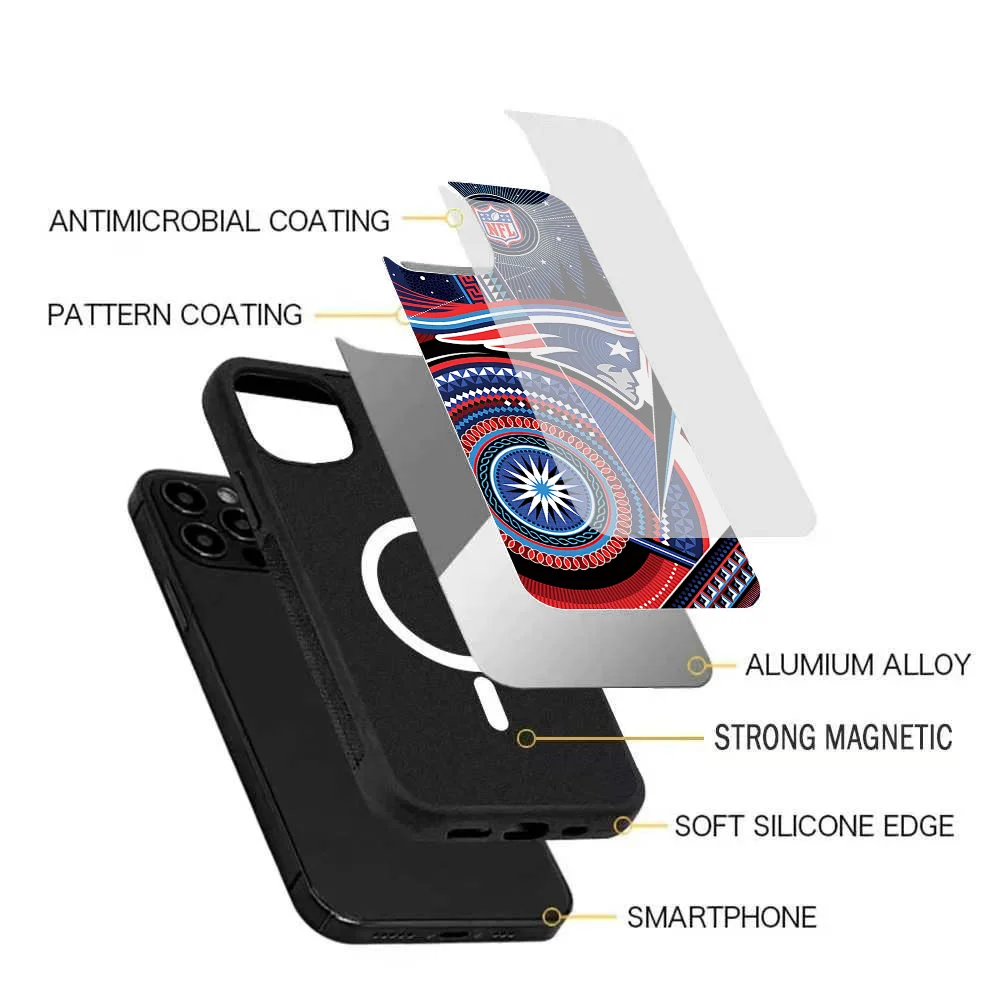 N-New-E-engllands-P-Patriots-S custodia per telefono forte magnetica per IPhone Pro Max Mini specchio Alex per Cover di ricarica Wireless Magsafe