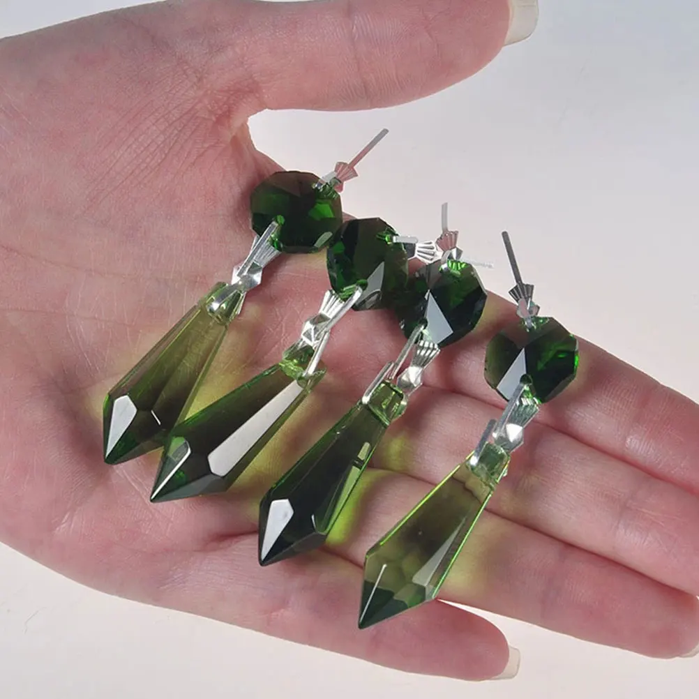 

12 pcs Green Crystal Pendant Decorative Beads Hanging Ornaments For Window Door Wall Interior Portable Wedding Party Costume