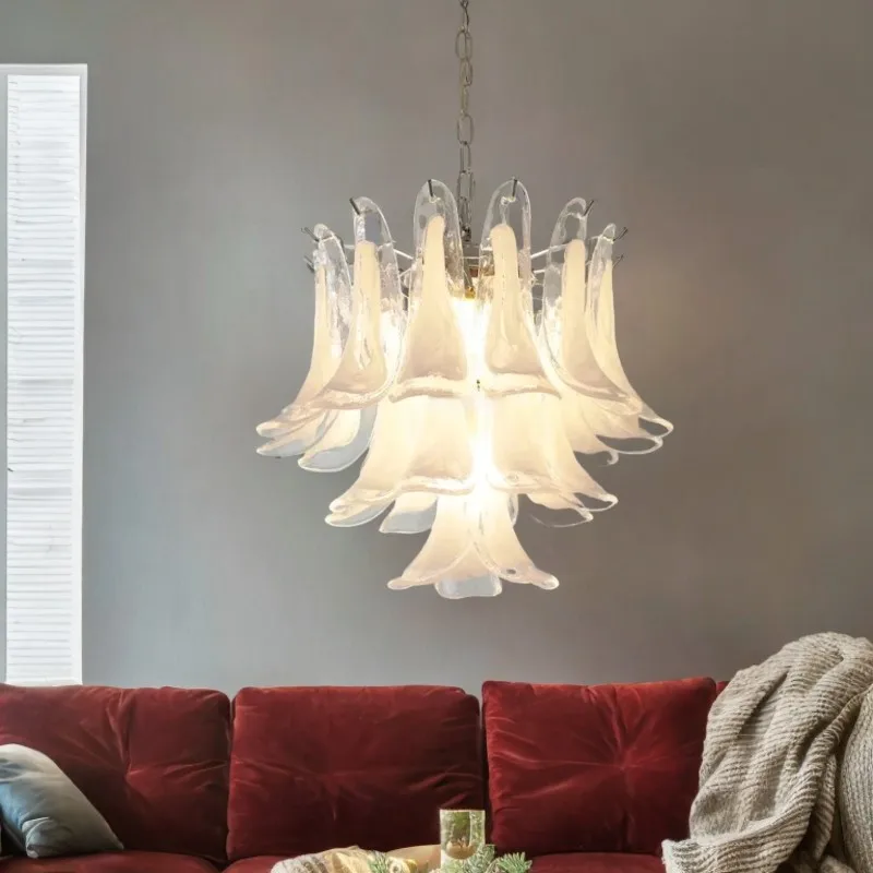 

French Murano Glass Chandeliers, Suitable for Living Room lustre Height adjustable Ceiling luminaire Home interior lighting