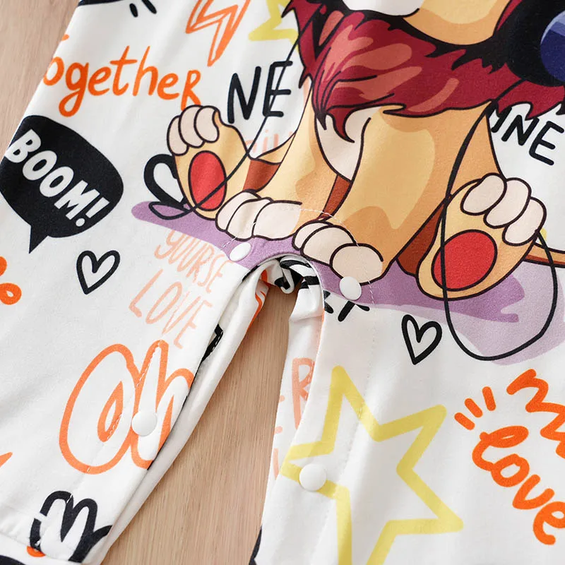 الوليد بيبي بوي ملابس طويلة الأكمام 0-18 أشهر قطعة واحدة الأقواس موضة البرتقال الأسد طباعة الطفل منامة الرضع بذلة غير رسمية #5