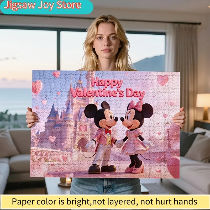 

2D Flat, 1000pcs Disney Mickey Minnie Pink Gown Puzzle | Happy Valentine'S Day, Romantic Castle Gift, Glitter Dress Jigsaw, Di