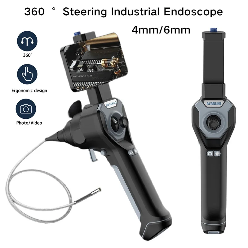 Auto Focus Endoscope 4mm 360° Articulating Borescope Camera IOS/Android Industrial Endoscope 1080P 8Leds Multifunctional 1M