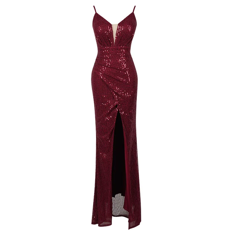 Abito senza spalline con perline Ele per donna Estate 2025 Faionable Host Lungo Dr Vita alta Cerniera Sle No Sve Adulto Ce...