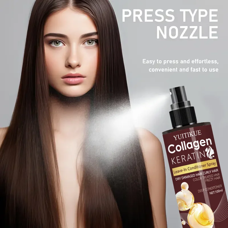 YUITIKUE Spray sin enjuague de queratina de colágeno para cabello seco/danificado/rizado/encrescado - Acondicionador profundo y hidratante con cambios visibles