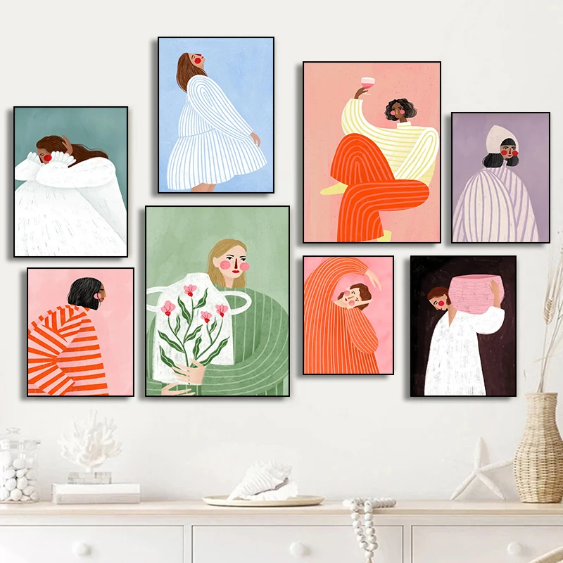 Minimal Girl Portrait Illustration Series Poster Print Canvas Pictures Home for Living Room Wall Modern Decor Frameless Painting