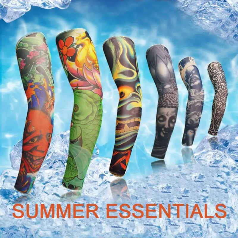 2PC/1Pair Breathable 3D Tattoo UV Protection Arm Sleeve Arm Warmers Cycling Arm Protection Quick Dry Summer Cooling Sleeves