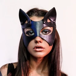 Women Halloween Female Leather Mask Half Face Fox Cat Sexy Cosplay Bunny Masks Goth Punk Party Bar Nightclub Costume Accessories