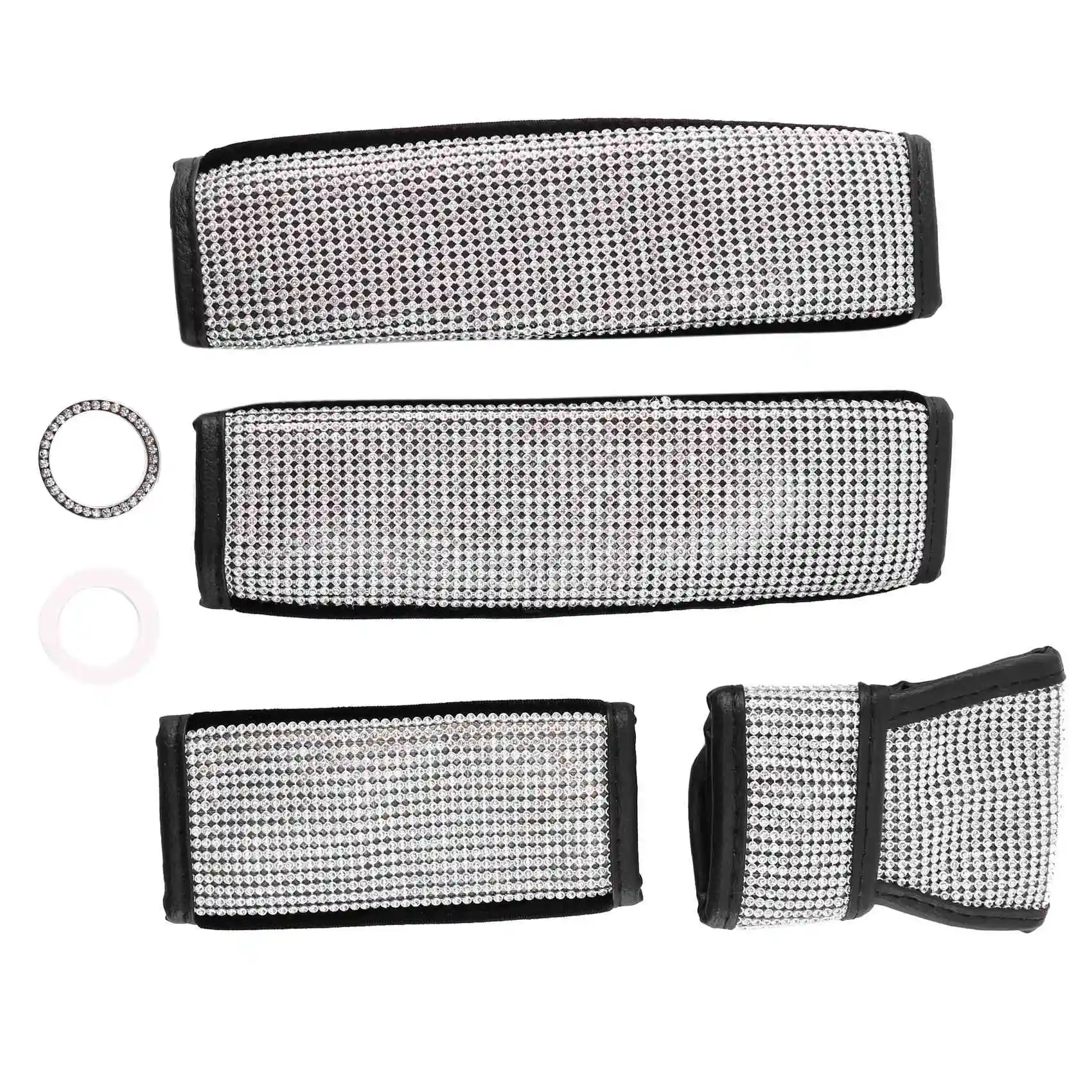 

A27Z новые 5-пакетные автомобильные аксессуары с бриллиантами для женского интерьера, блестящие чехлы на ремни безопасности, блестящий чехол переключения передач, чехол ручного тормоза