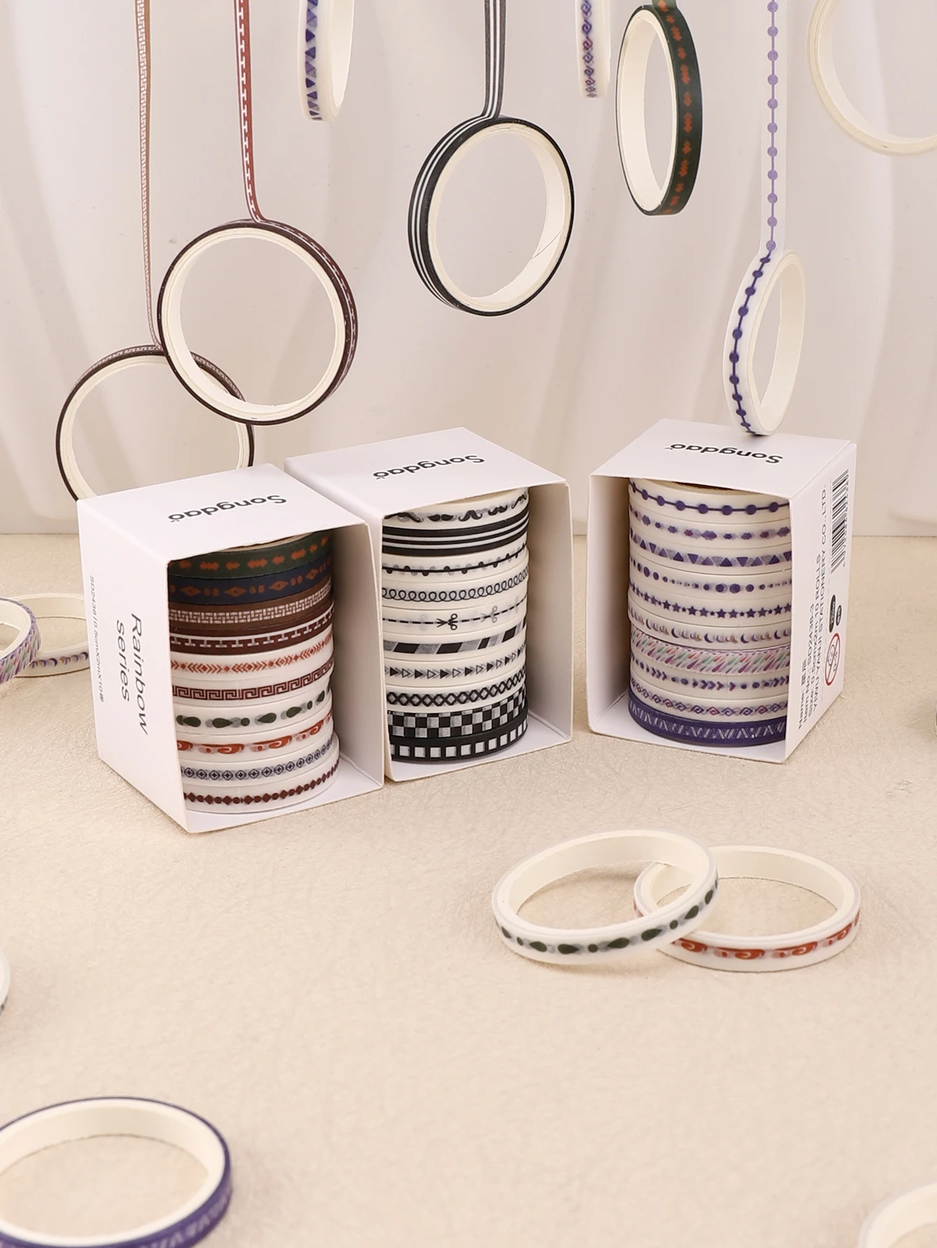 10 Rolls/Box Thin Line Geometric Washi Tape Set Border Pattern Paper Masking Tape for Journaling Scrapbooking Planner DIY Decor