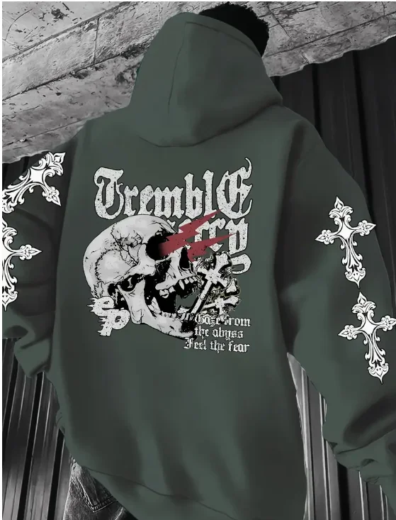 

2025 NEW Trendy New Men's Autumn Skull Gothic Letter Printed Comfortable Breathable Hoodie Outdoor Street Style Clothing