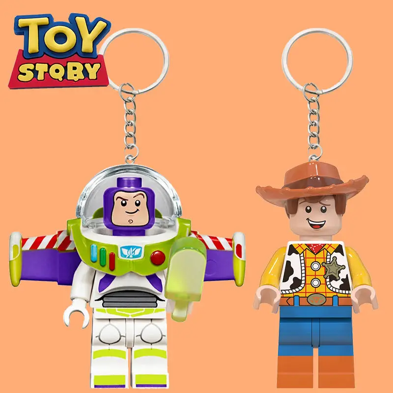 New Disney Toy Story Buzz Lightyear Building Blocks Creative Keychain Woody Mickey Mouse Donald Duck Cute Keychain Pendant Gift