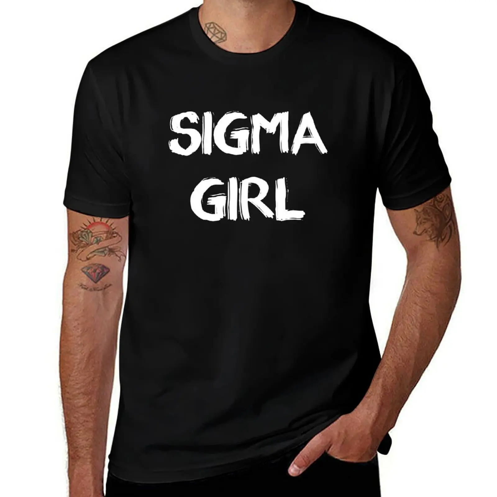 

Sigma Girl – Bold white Brushstroke Text Design T-Shirt custom shirt plain Short sleeve tee mens t shirts