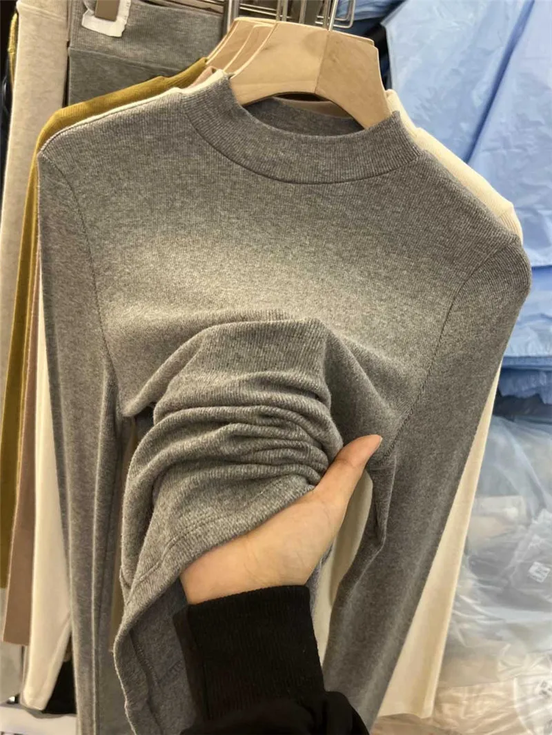 Maglietta a Collo Alto Extra Lunga per Donna Taglie Forti, Nuovo Materiale Autunno Inverno, Strato Base in Cotone e Poliestere