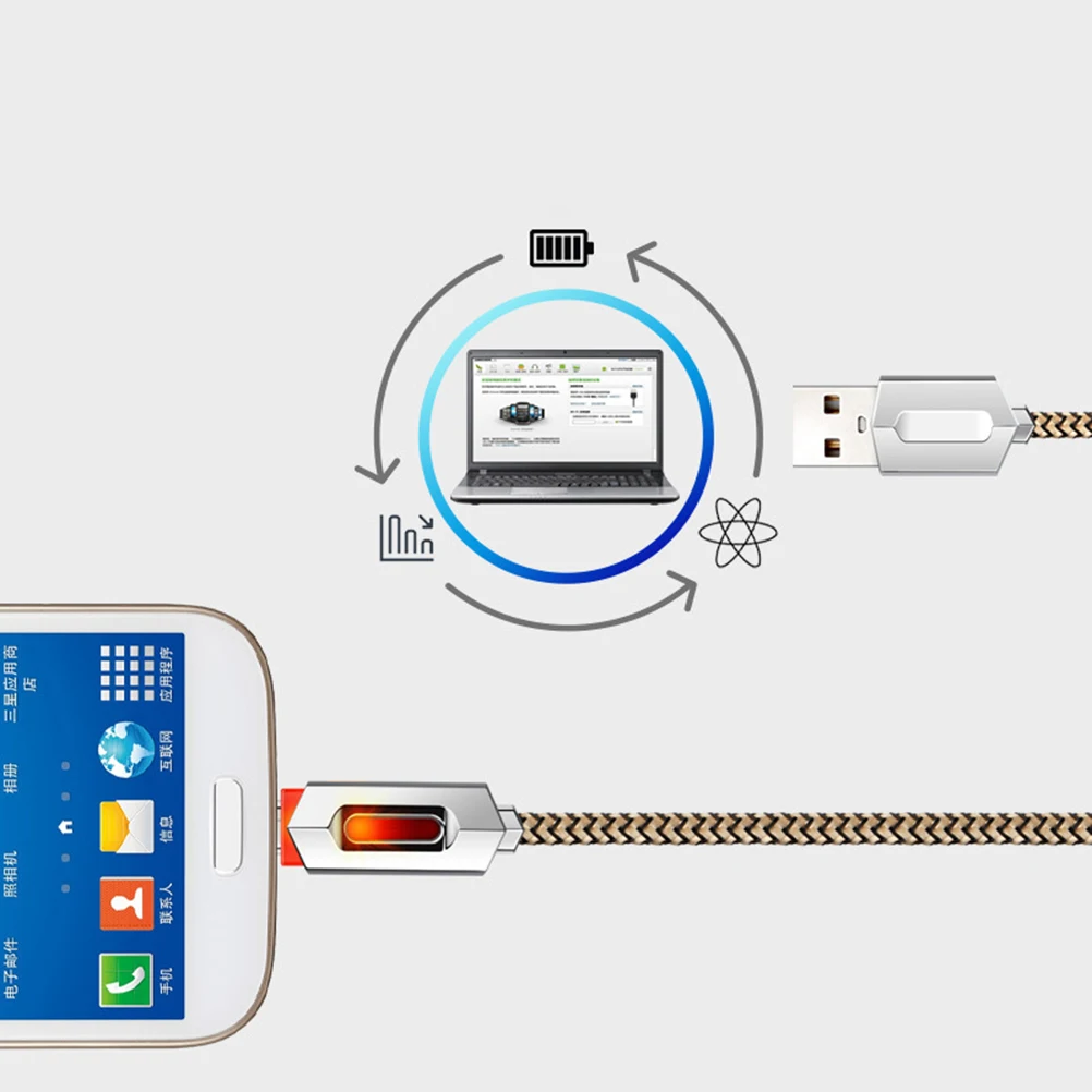 

Micro USB LED Light Fast Charging Data Cable Braided Cord High Speed Indicator Compatible Tablets USB 2.0 Nylon Durable