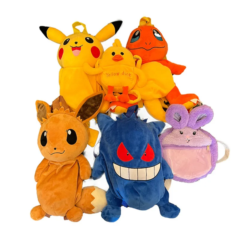 Pokemon Pikachu Eevee Plush Backpack Gengar Charmander Psyduck Plush Shoulder Bag Children Shoulder Bag Birthday Christmas Gift