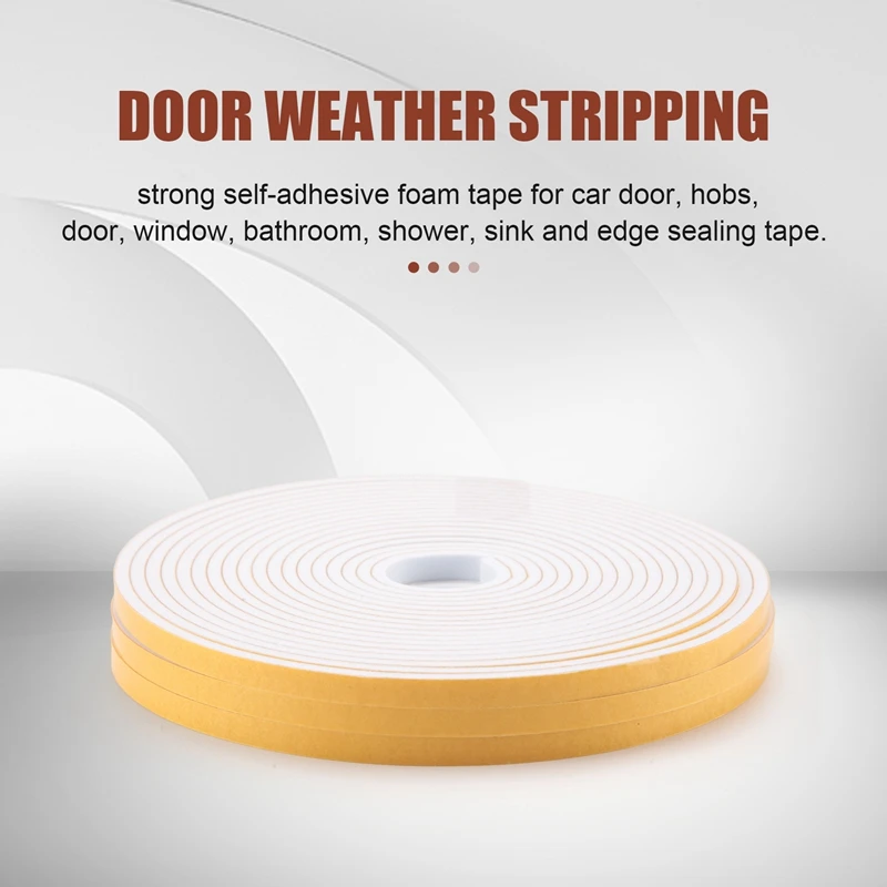 Self Adhesive Foam Tape Door Window Seal Door Draught Excluder Weatherstripping, 6Mm Wide X 3Mm Thick 3 Pcs Each