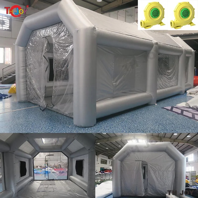 Cabina de pintura inflable de 30 pies x 17 pies con sistema de filtro de aire doble, cabina de pulverización inflable con 2 sopladores, tienda de pintura portátil