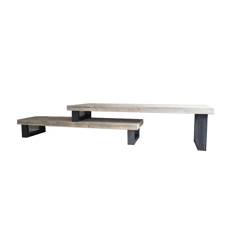 Retro industrial style double-layer solid wood TV cabinet Homestay old log home living room audio-visual cabinet