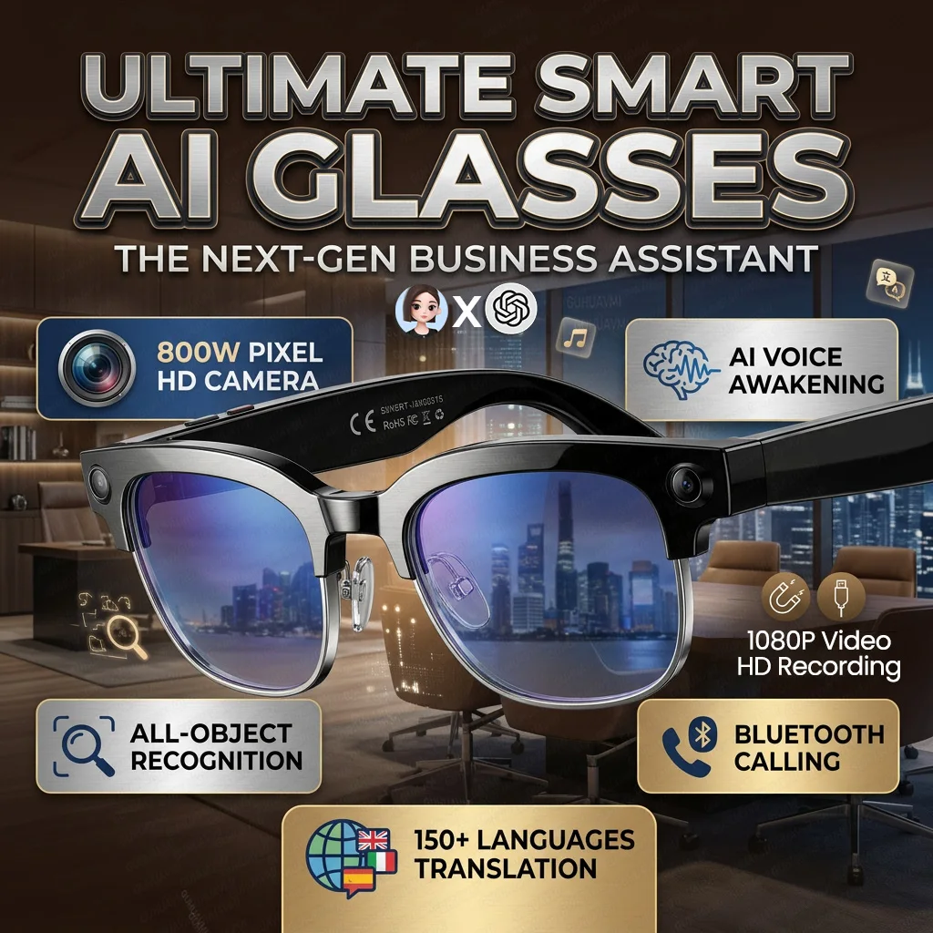 

Новые умные очки 8K HD AI 2026 года для мужчин и женщин с камерой 8 МП, Bluetooth-звонками, AI-переводом и голосовым помощником