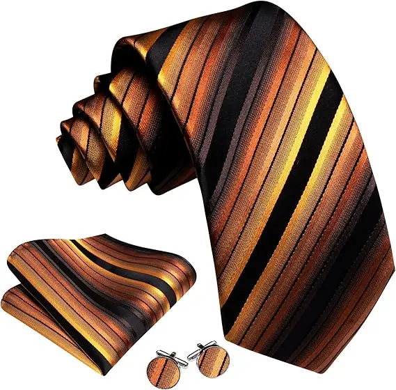 Classic Tie Set for Men Formal Business Party Wedding Diagonal Striped Necktie Handkerchief Cufflinks 3PCS Suit Accessories Gift