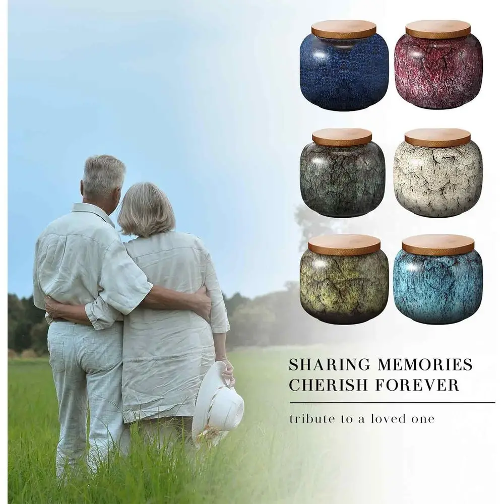 مجموعة من 6 جرار مصغرة مع أغطية للرماد، برطمانات تذكار من السيراميك على الطراز العتيق للتخزين التذكاري وشرف الأحب