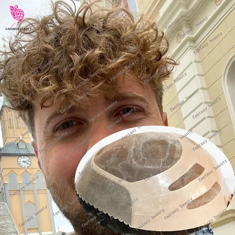 20mm אפר מתולתל חום בלונדינית חום # 22r #18 עמיד קשר מונו גברים של turpay שחור 1 b80 520 שיער שיער טבעי תותבת