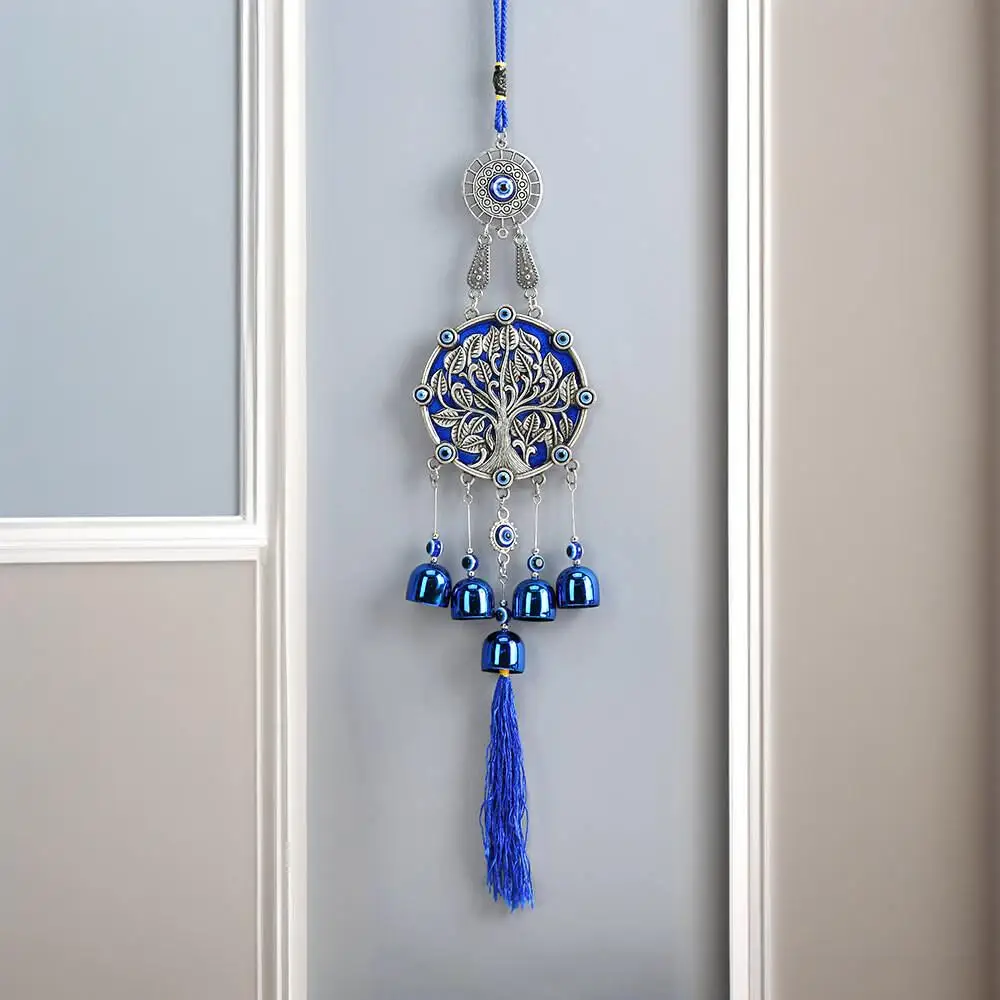 Blue-Eyed Tree of Life Bell Wind Chime Wall Decoration for Entryway, Windowsill, Terrace, Porch, Garden, Housewarming, Birthday Gift
