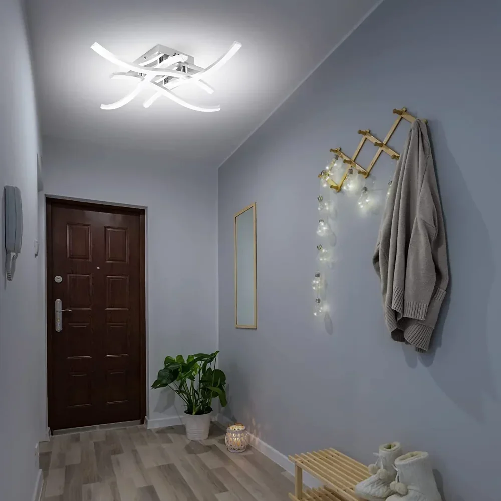 Plafonnier LED blanc froid 6000K au design incurvé, design moderne, idéal pour un salon, une salle à manger, une chambre à coucher ou un balcon, 12/24W