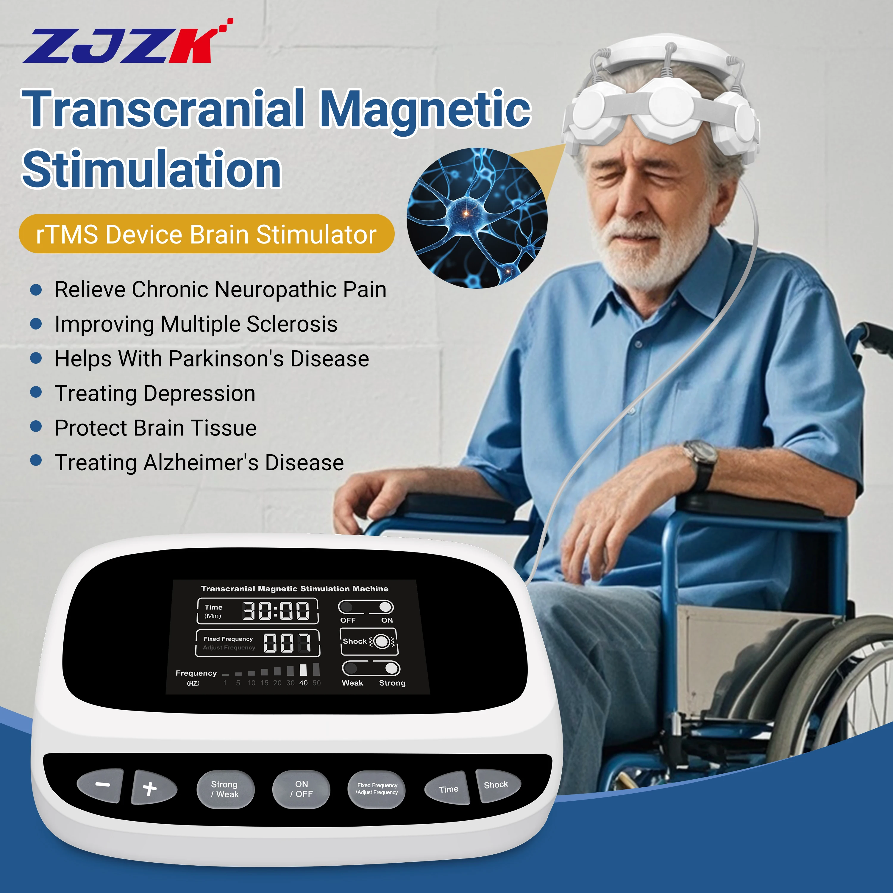 ZJZK Transcranial Magnetic Stimulation At Home Deep TMS Treatment For Bipolar Anxiety Major Depressive Disorder (MDD) Anxiety