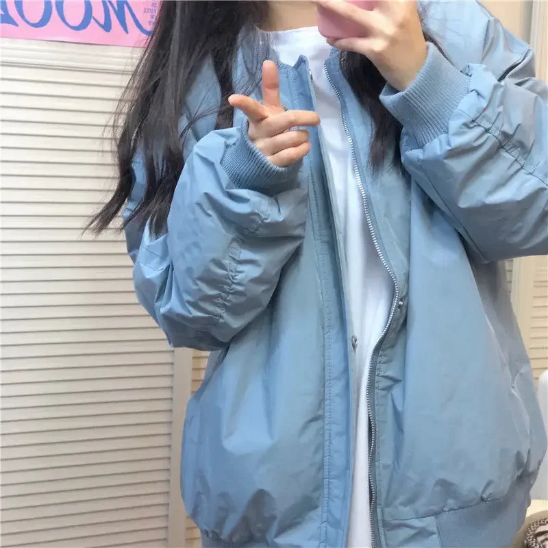 Parka Donna Inverno Solido Semplice Elegante Vintage BF Streetwear Tasche calde con cerniera Ulzzang Popolare Adolescenti Capispalla Ins Trendy