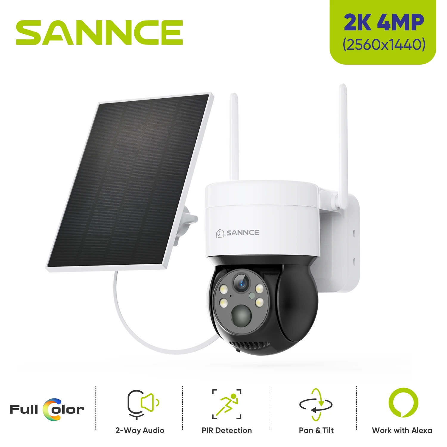SANNCE WiFi Cámara de seguridad PTZ Cámara IP solar inalámbrica para exteriores 2K con batería para el hogar 360 ° Cámara de videovigilancia de protección