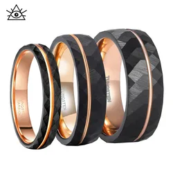 Simple Batch Flower Ring Rose Groove Black Bowknot4 6mm Men's And Women's Tungsten Steel Ring Cut 8mm