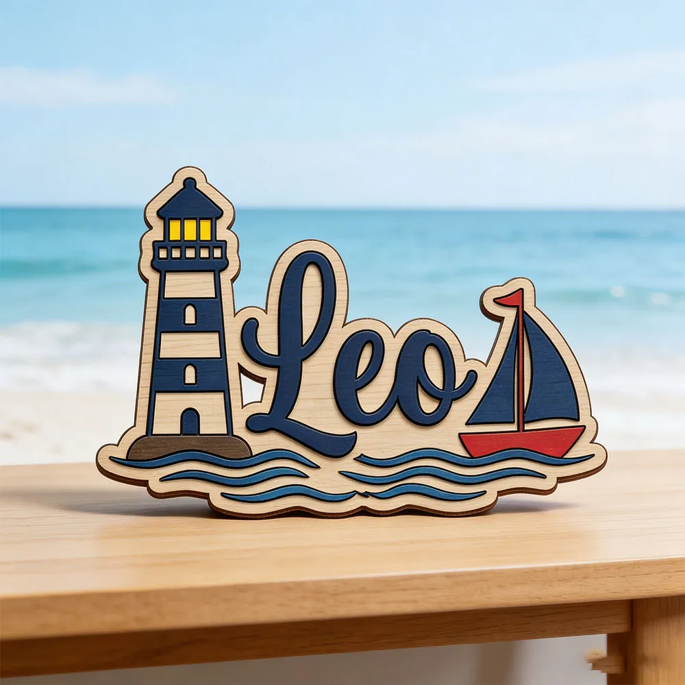 Unique Handmade Wooden Name Sign Custom 3D Nautical Lighthouse Kids Door Hanger Personalized Baby Gift