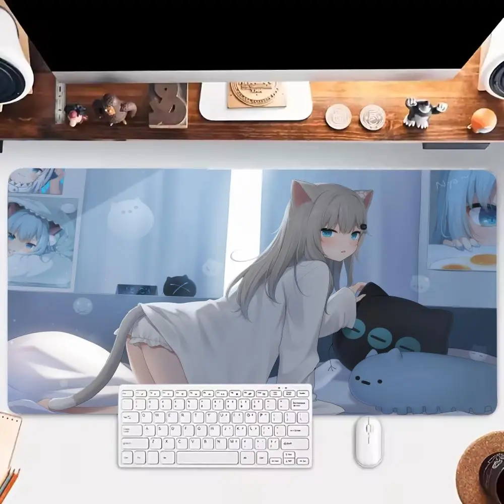 

Cute Cat Girl Mouse Gamer Keyboard Pad Nootbook Game Rug Large Gaming Mousepads Non-slip Laptop Tablet Mat PC Playmat